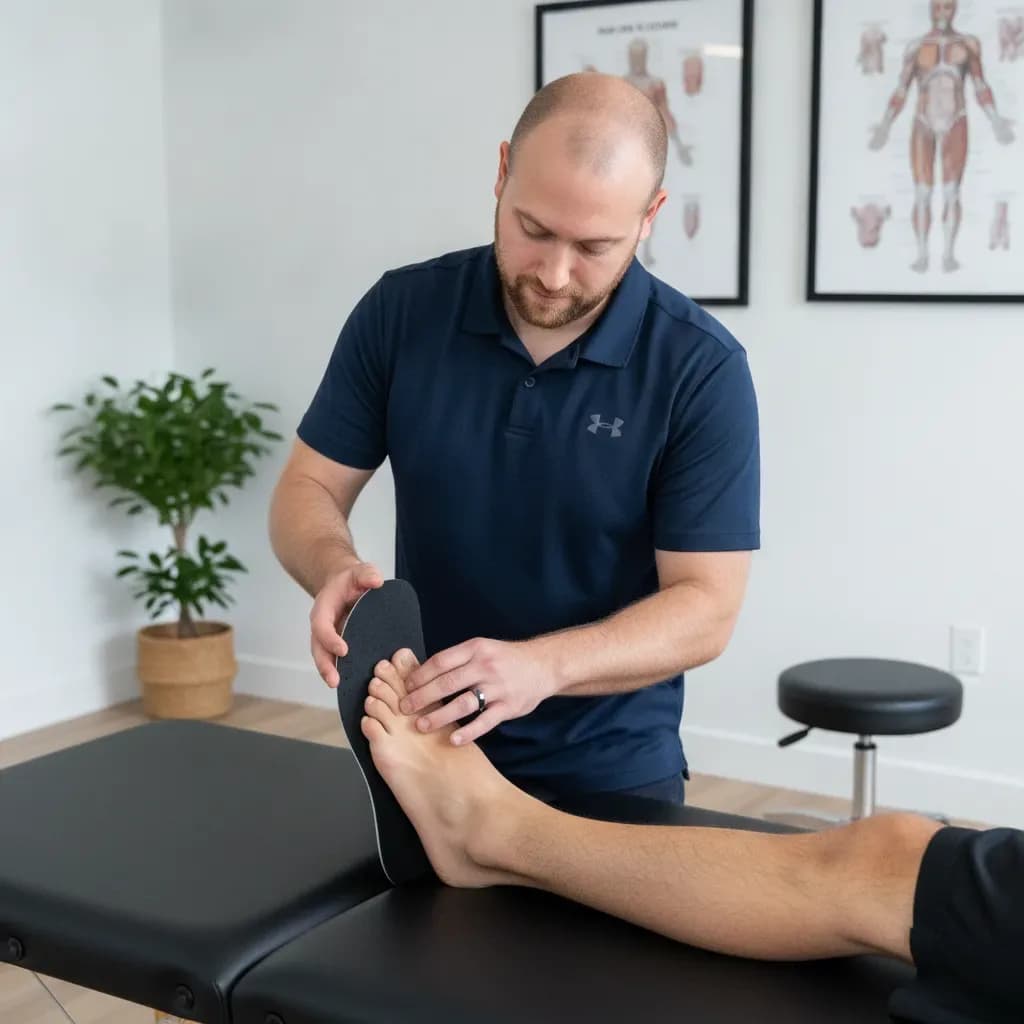 Close-up of a custom orthotic held in hand showing the molded arch — BACK IN BALANCE Clinic, downtown Toronto