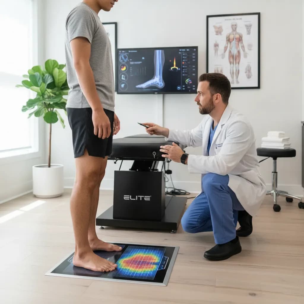 3D optical foot scan of a patient's foot to build custom orthotics — BACK IN BALANCE Clinic, downtown Toronto