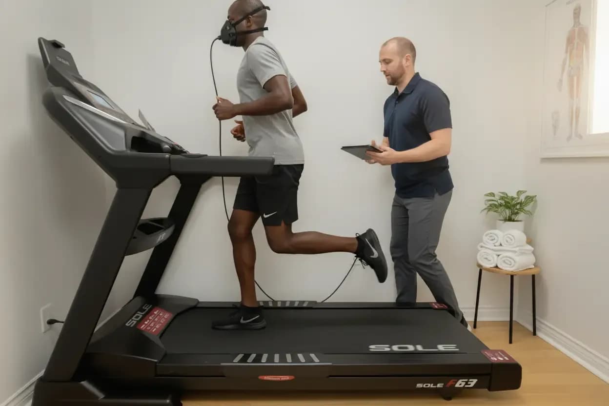 Dr. Steven Murray assessing an athlete mid-performance-test in the clinic — BACK IN BALANCE Clinic, downtown Toronto