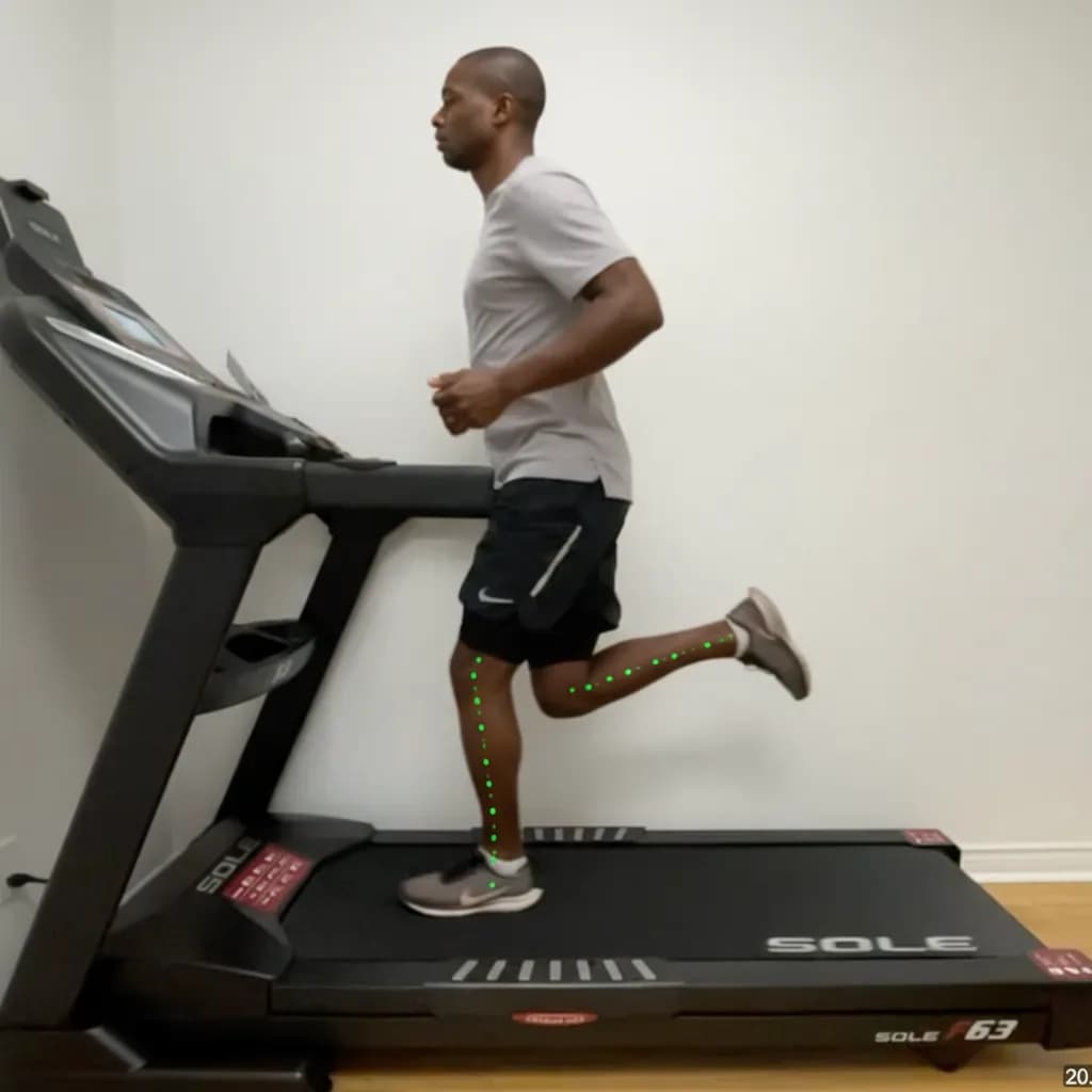 Treadmill gait capture with markers, clinician observing the runner form — BACK IN BALANCE Clinic, downtown Toronto