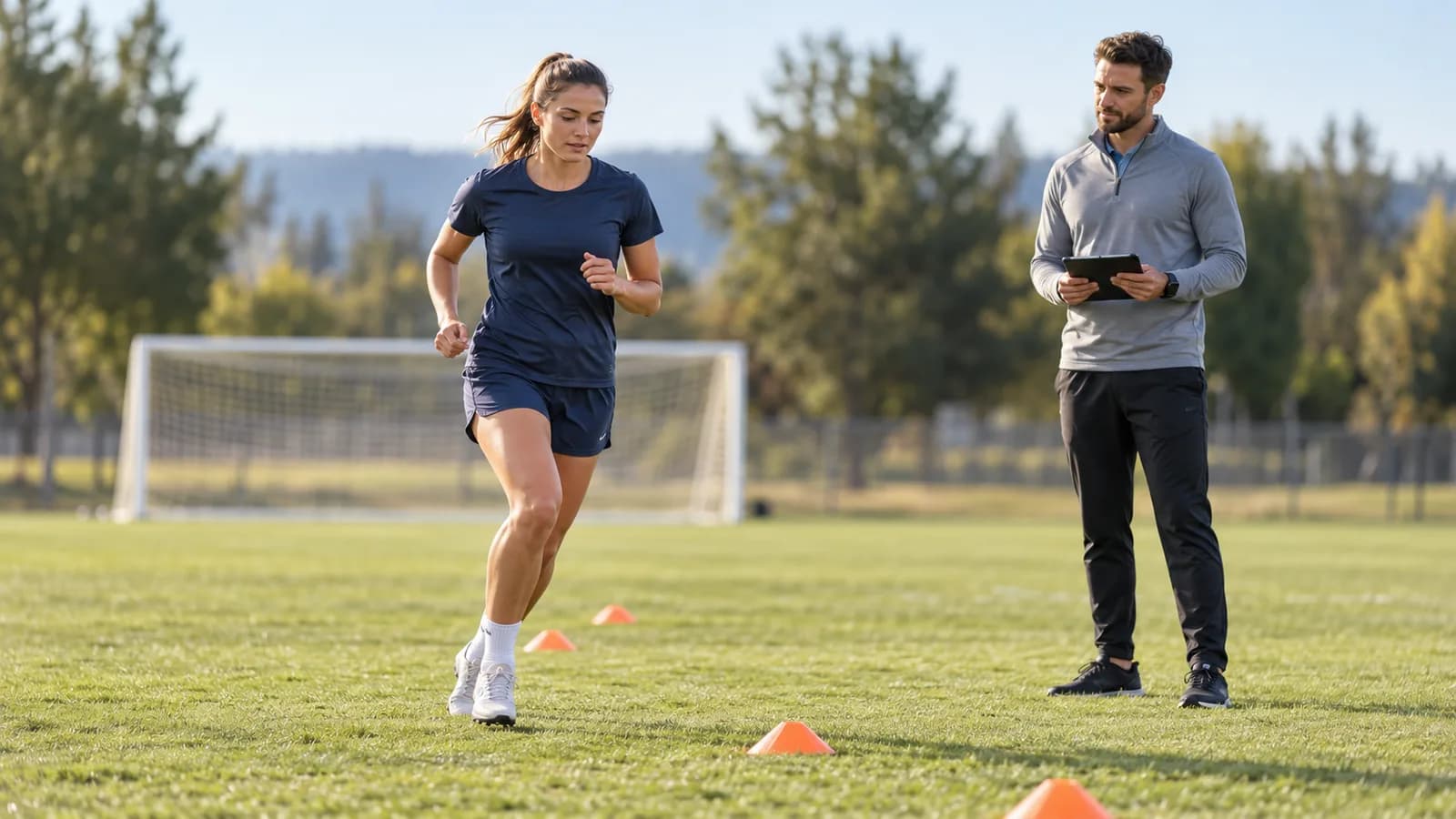Athlete completing a supervised running drill as part of a gradual return to sport after concussion.